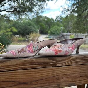 Donald J. Pliner Pink and Tan Embroidered Mules